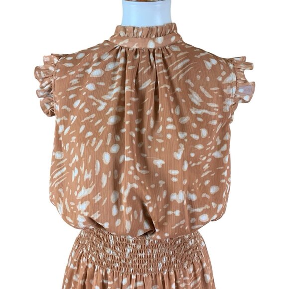 Grade And Gather Rust Animal Print Ruffle Dress M Boho Smocked Waist - Picture 2 of 6